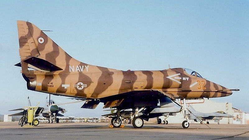 A Skyhawk says what? Grumman SU-14 and Mig-16N in the shadows for once...